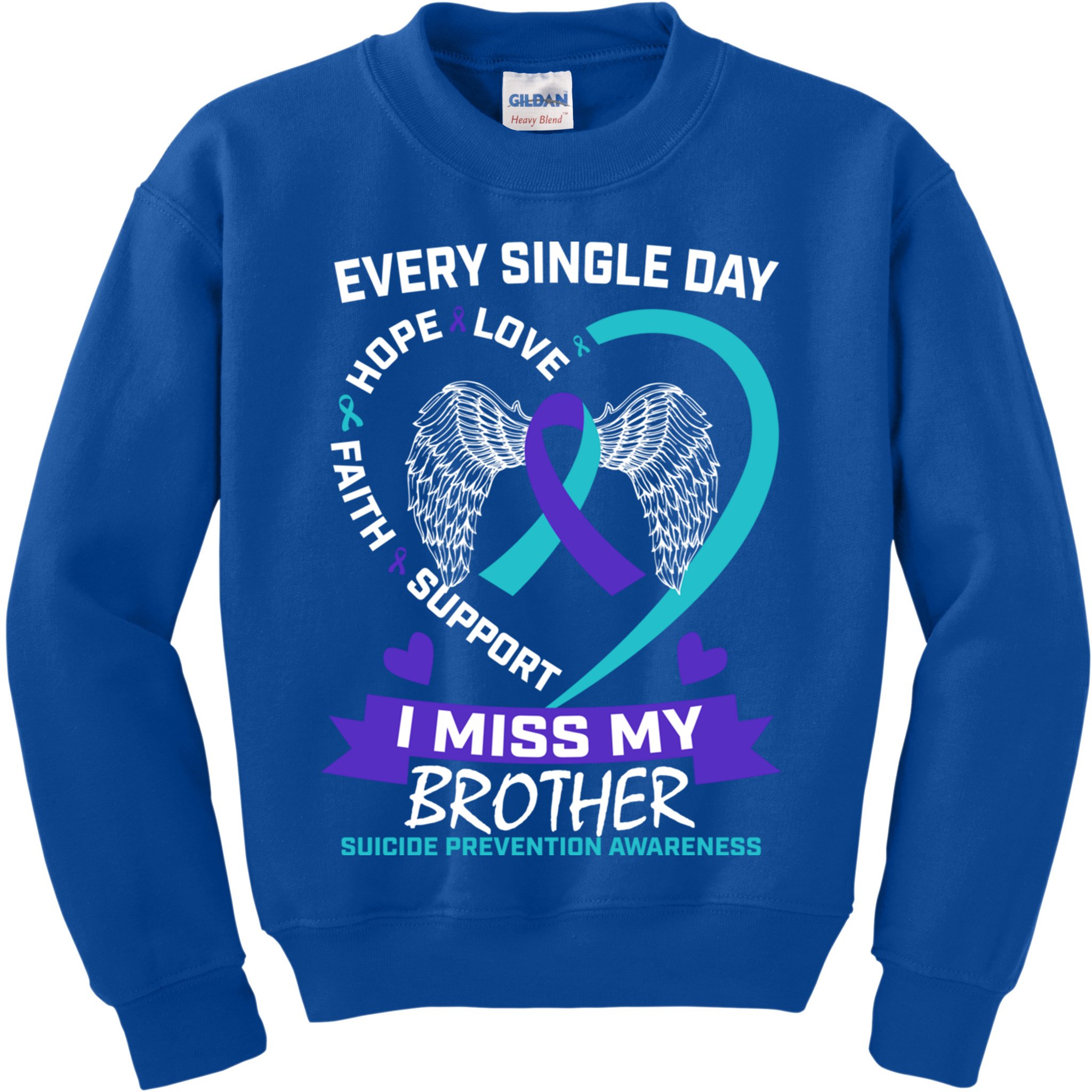 Miss Brother Teal Purple Suicide Awareness Prevention Heart Cool Gift Kids Sweatshirt