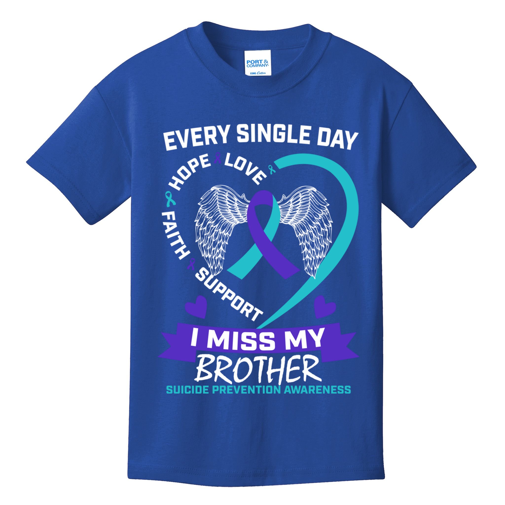 Miss Brother Teal Purple Suicide Awareness Prevention Heart Cool Gift Kids T-Shirt