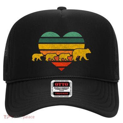 Mama Bear Three Cubs Retro Heart Mothers Day Gift Funny Gift High Crown Mesh Back Trucker Hat