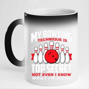 My Bowling Technique is Top Secret Funny Bowling Bowler 11oz Black Color Changing Mug