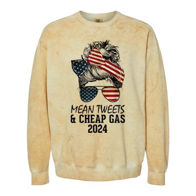 Messy Bun Trumpgirl Mean Tweets And Cheap Gas 2024 Colorblast Crewneck Sweatshirt