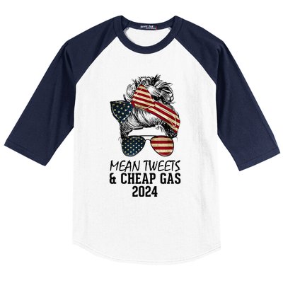 Messy Bun Trumpgirl Mean Tweets And Cheap Gas 2024 Baseball Sleeve Shirt