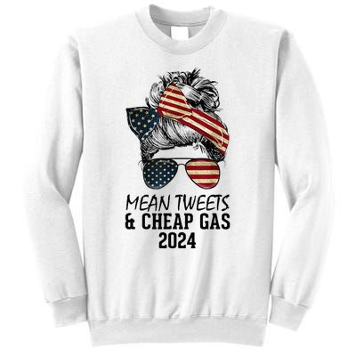 Messy Bun Trumpgirl Mean Tweets And Cheap Gas 2024 Sweatshirt