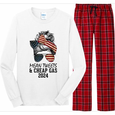 Messy Bun Trumpgirl Mean Tweets And Cheap Gas 2024 Long Sleeve Pajama Set