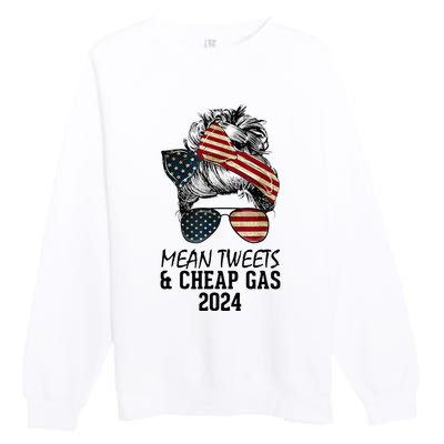 Messy Bun Trumpgirl Mean Tweets And Cheap Gas 2024 Premium Crewneck Sweatshirt