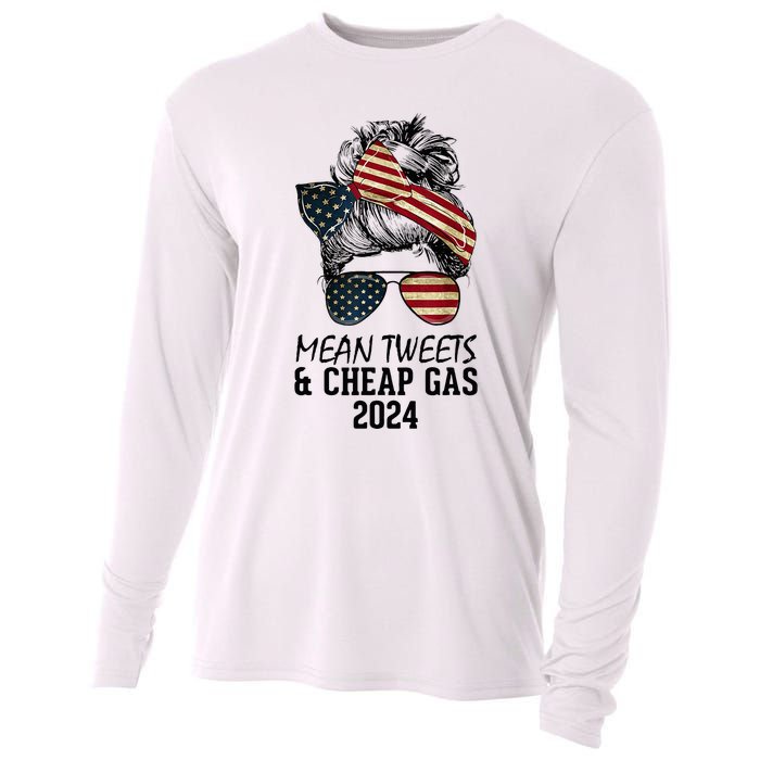 Messy Bun Trumpgirl Mean Tweets And Cheap Gas 2024 Cooling Performance Long Sleeve Crew