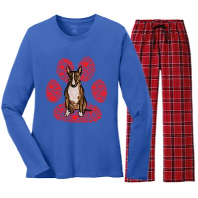 Miniature Bull Terrier Valentines Day Dog Love Paw Great Gift Women's Long Sleeve Flannel Pajama Set 