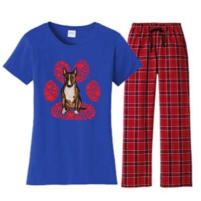 Miniature Bull Terrier Valentines Day Dog Love Paw Great Gift Women's Flannel Pajama Set