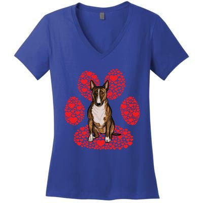 Miniature Bull Terrier Valentines Day Dog Love Paw Great Gift Women's V-Neck T-Shirt