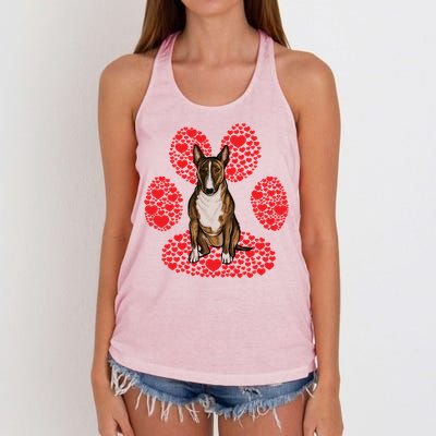 Miniature Bull Terrier Valentines Day Dog Love Paw Great Gift Women's Knotted Racerback Tank