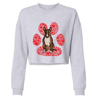 Miniature Bull Terrier Valentines Day Dog Love Paw Great Gift Cropped Pullover Crew