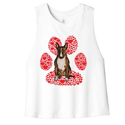 Miniature Bull Terrier Valentines Day Dog Love Paw Great Gift Women's Racerback Cropped Tank