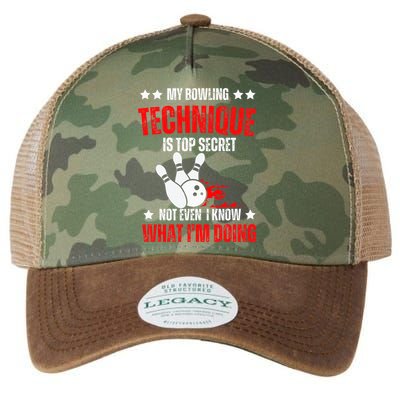 My Bowling Technique Is Top Secret funny bowling Legacy Tie Dye Trucker Hat