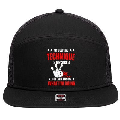 My Bowling Technique Is Top Secret funny bowling 7 Panel Mesh Trucker Snapback Hat