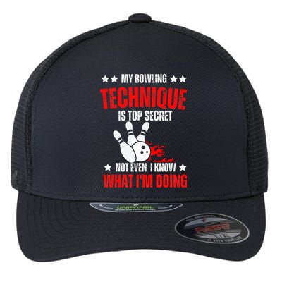 My Bowling Technique Is Top Secret funny bowling Flexfit Unipanel Trucker Cap