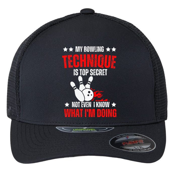 My Bowling Technique Is Top Secret funny bowling Flexfit Unipanel Trucker Cap