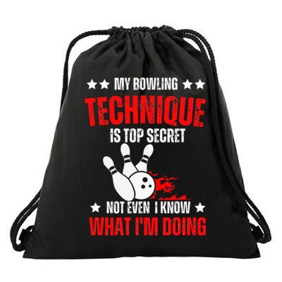 My Bowling Technique Is Top Secret funny bowling Drawstring Bag