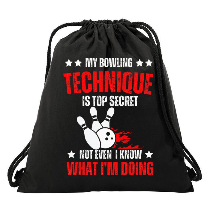 My Bowling Technique Is Top Secret funny bowling Drawstring Bag
