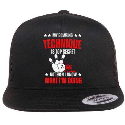 My Bowling Technique Is Top Secret funny bowling Flatbill Hat