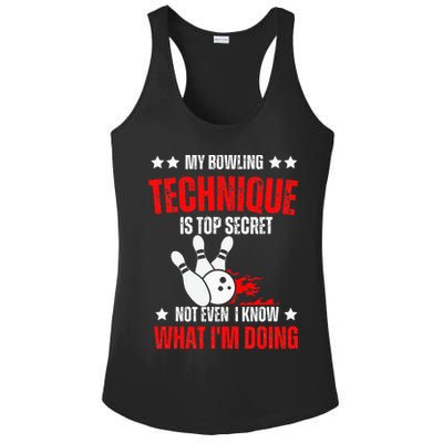 My Bowling Technique Is Top Secret funny bowling Ladies PosiCharge Competitor Racerback Tank