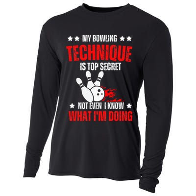 My Bowling Technique Is Top Secret funny bowling Cooling Performance Long Sleeve Crew