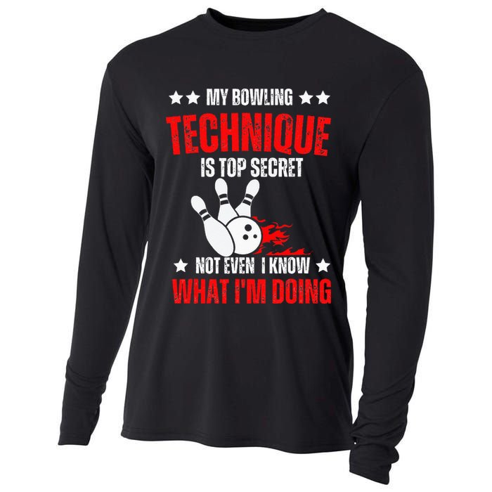 My Bowling Technique Is Top Secret funny bowling Cooling Performance Long Sleeve Crew