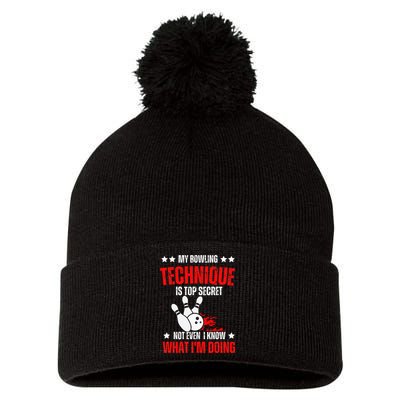 My Bowling Technique Is Top Secret funny bowling Pom Pom 12in Knit Beanie