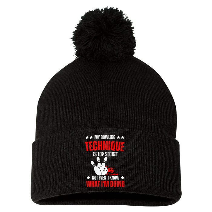 My Bowling Technique Is Top Secret funny bowling Pom Pom 12in Knit Beanie