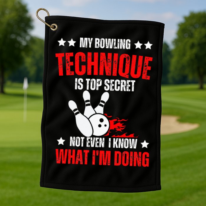 My Bowling Technique Is Top Secret funny bowling Golf Towel