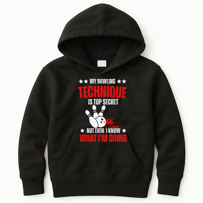 My Bowling Technique Is Top Secret funny bowling Kids Hoodie
