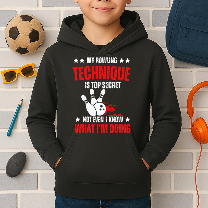 My Bowling Technique Is Top Secret funny bowling Kids Hoodie