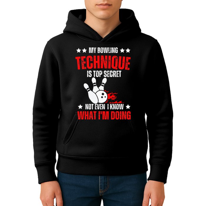 My Bowling Technique Is Top Secret funny bowling Kids Hoodie