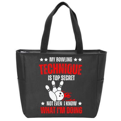 My Bowling Technique Is Top Secret funny bowling Zip Tote Bag