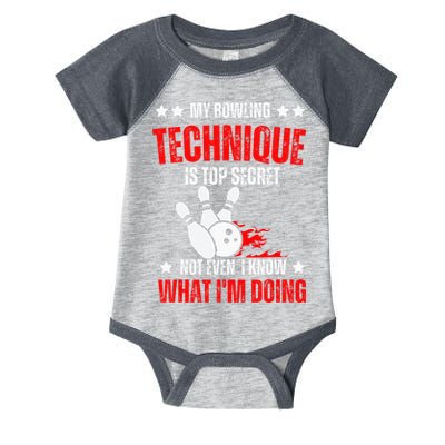 My Bowling Technique Is Top Secret funny bowling Infant Baby Jersey Bodysuit