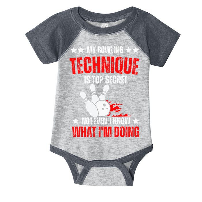 My Bowling Technique Is Top Secret funny bowling Infant Baby Jersey Bodysuit
