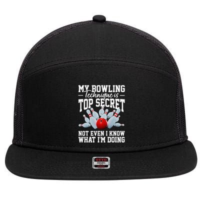 My Bowling Technique Is Top Secrets Funny Bowler Bowling 7 Panel Mesh Trucker Snapback Hat