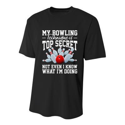 My Bowling Technique Is Top Secrets Funny Bowler Bowling Youth Performance Sprint T-Shirt