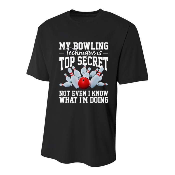 My Bowling Technique Is Top Secrets Funny Bowler Bowling Youth Performance Sprint T-Shirt