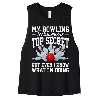 My Bowling Technique Is Top Secrets Funny Bowler Bowling Women's Racerback Cropped Tank