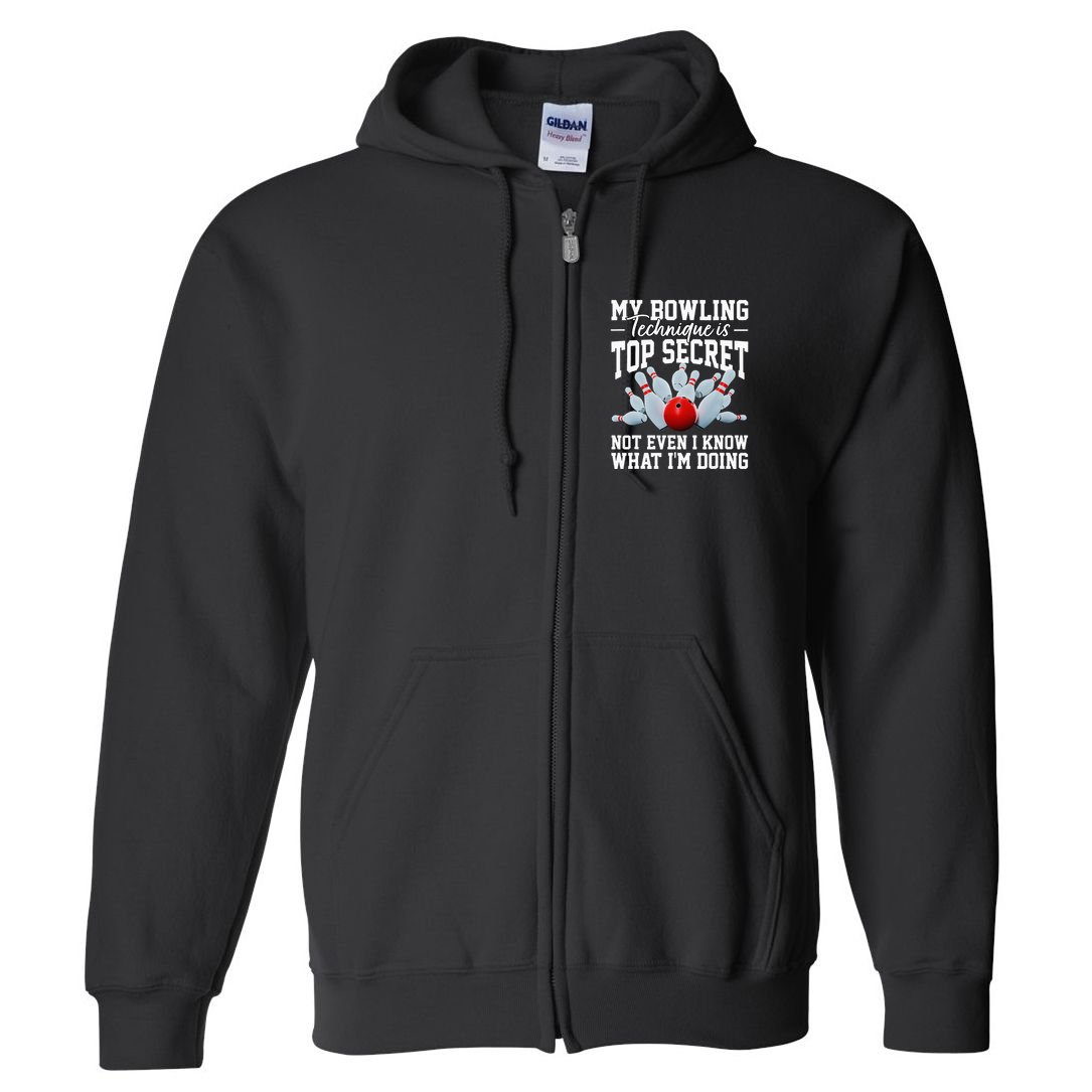 My Bowling Technique Is Top Secrets Funny Bowler Bowling Full Zip Hoodie