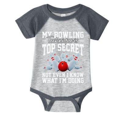 My Bowling Technique Is Top Secrets Funny Bowler Bowling Infant Baby Jersey Bodysuit