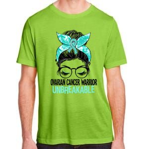 Messy Bun Teal Ribbon Ovarian Cancer Warrior Unbreakable Funny Gift Adult ChromaSoft Performance T-Shirt