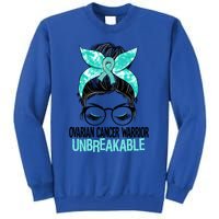 Messy Bun Teal Ribbon Ovarian Cancer Warrior Unbreakable Funny Gift Sweatshirt