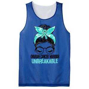 Messy Bun Teal Ribbon Ovarian Cancer Warrior Unbreakable Funny Gift Mesh Reversible Basketball Jersey Tank