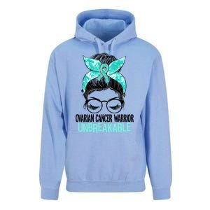 Messy Bun Teal Ribbon Ovarian Cancer Warrior Unbreakable Funny Gift Unisex Surf Hoodie