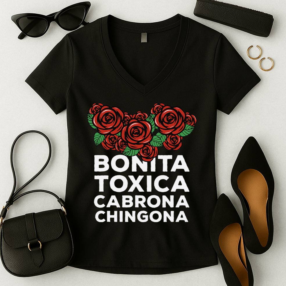 Mexicana Bonita Toxica Viva La Bonita Toxica Pero Chingona Women's V-Neck T-Shirt