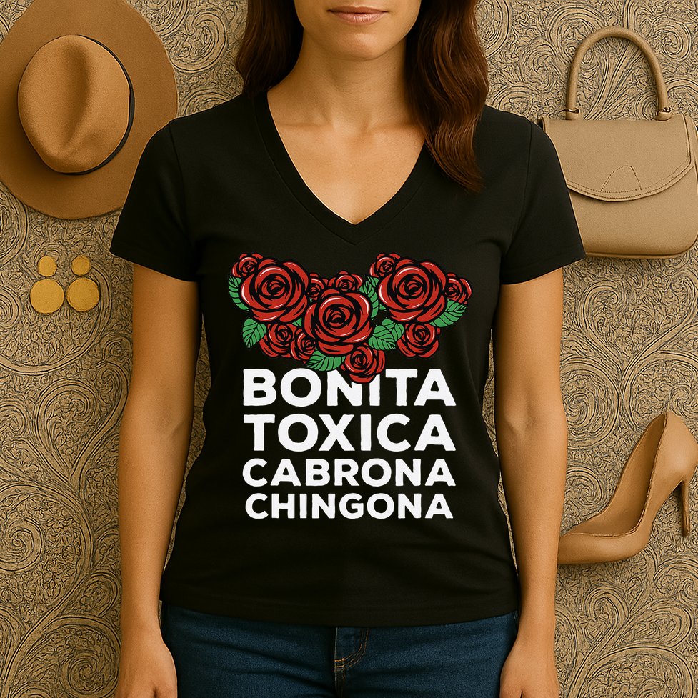 Mexicana Bonita Toxica Viva La Bonita Toxica Pero Chingona Women's V-Neck T-Shirt