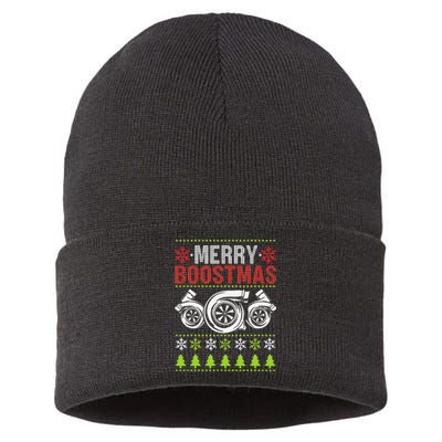 Merry Boostmas Ugly Xmas Funny Turbo Boost Christmas Sustainable Knit Beanie