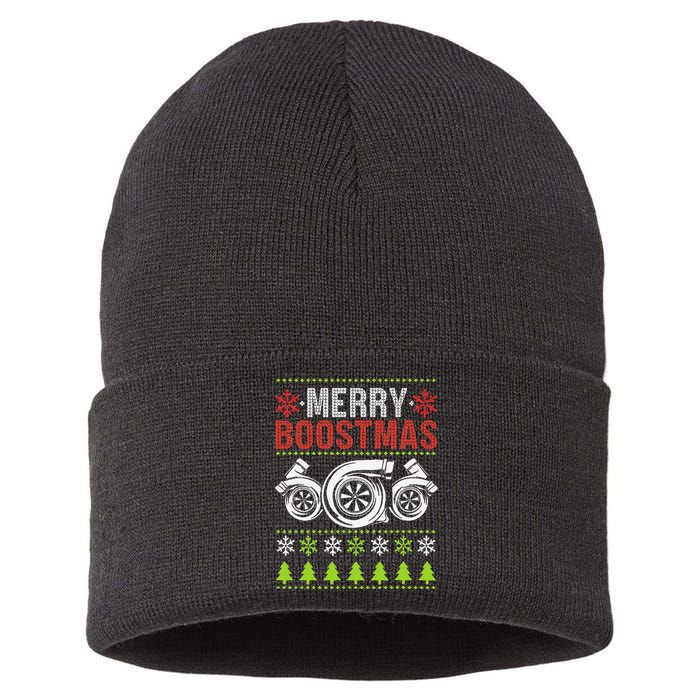 Merry Boostmas Ugly Xmas Funny Turbo Boost Christmas Sustainable Knit Beanie