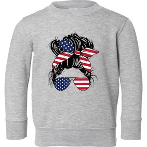 Messy Bun Usa Flag Glasses American Flag American Girl Toddler Sweatshirt